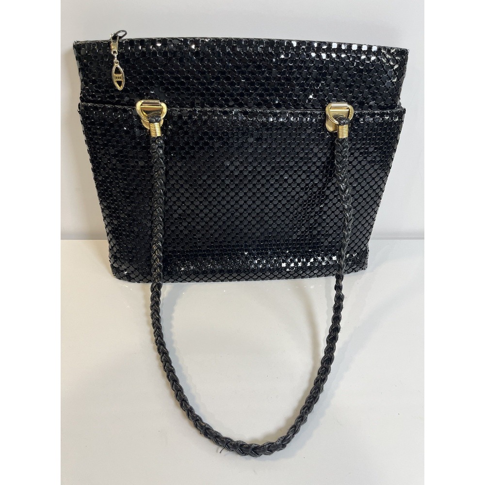 Vintage Black Metal Mesh handbag Purse Made In Hong Kong Gold Old Money Evening